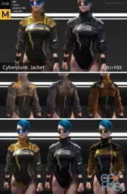 Cyberpunk female jacket. Clo3d, Marvelous designer project
