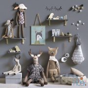 Set of soft toys and accessories in the Scandinavian style