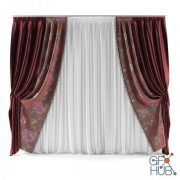 Double curtains with floral print and tulle