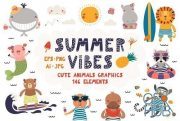 Summer Vibes, Cute Animals Graphics – 3869009 (EPS, AI)