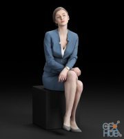 Seated business woman in a blue suit (3d scan)
