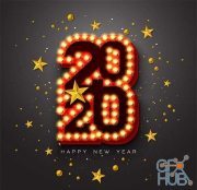 2020 Happy New Year illustration with 3d typography lettering, and (AI)