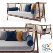 Wood, Rattan, Fabric Cane sofa-02