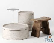 Side tables set (travertine, metal, wood)