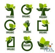 Nature and Bio Product, doodle organic leaves emblems, stickers (AI)
