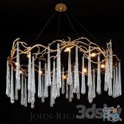 Brass and Glass Teardrop Eight-Light Chandelier by John Richard