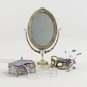 Table mirror, mask and casket