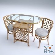 Wicker furniture, table and chair