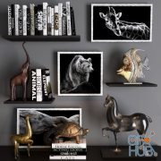 Decorative set with books and animals statuettes