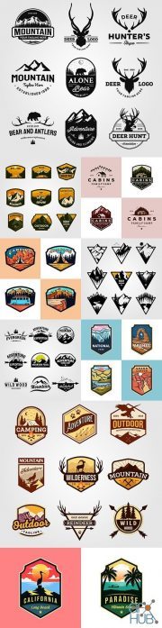 Camping and hunting emblems vintage design