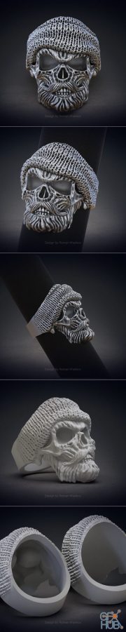 Skull ring with beard – 3D Print