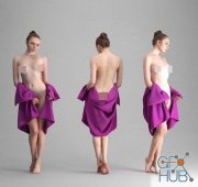 Naked Girl Wearing Bath Towel Scanned PBR