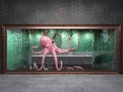Shop window with an octopus