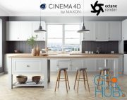 Octane Cinema 4D Scene files - French Country Kitchen Interior 3D model