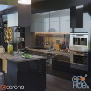 Kitchen furniture set (Vray, Corona)