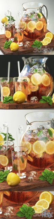 Iced tea with lemon, mint and ice