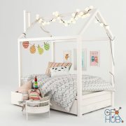 Children's bed with a garland