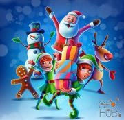 Christmas funny Santa with gifts and little assistants (EPS)