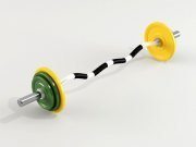 Barbell with bright pancakes rod