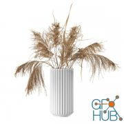 White Lyngby Vase 25 cm with Dried Pampas by Lyngby Porcelaen