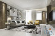Cgtrader – modern living room with yellow armchair and bookshelf and tv