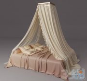 Bed with canopy and pillows