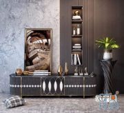 Contemporary nightstand with shelves and decor 02
