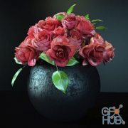 Red roses in a dark vase