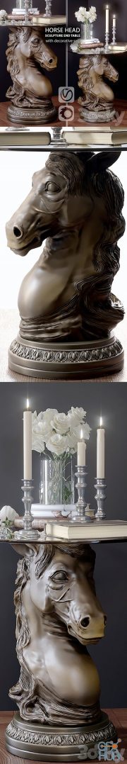 Horse Head Sculpture End Table and decorative set