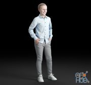 The boy stands in trousers and a shirt (3d-scan)