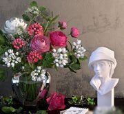 Flowers and gypsum bust