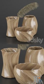 WOOD VASE AND DRY PLANT