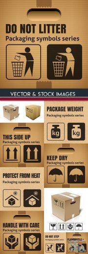 Packing symbol and marking on corrugated cardboard box (EPS)