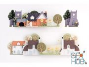 Children's cardboard drawings-houses
