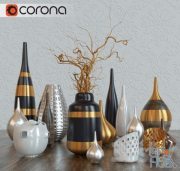 Decorative set of vases and branches