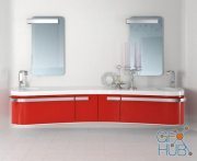 Red pedestal with a mirror