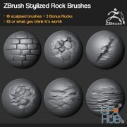 Gumroad – ZBrush/SP – 18 Rock Brushes + 3 Ztool rocks, mini tutorial