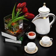 Tulips and oriental teapot