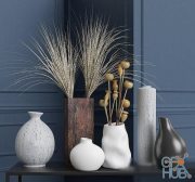 Vases and dried flowers