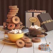 Dessert with cocoa and cookies with chocolate