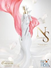 White elegant hands with cosmetic bottle in 3d illustration (EPS)