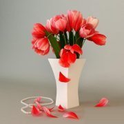Red tulips in white vase
