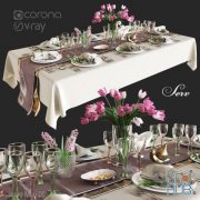 Table setting with flowers (Vray, Corona)