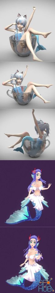 Gawr Gura Cat Shark and Monster Girl Mermaid – 3D Print
