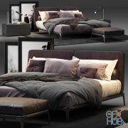 Poliform Park Uno Bed with lamps, pouf, pictures