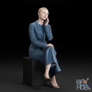 Woman sitting and talking on a cell phone (3d-scan)