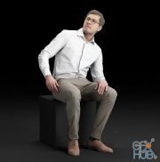 Seated business man in white shirt (3d-scan)