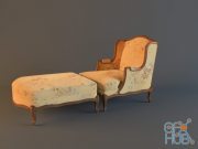 Armchair and upholstered bench with floral upholstery