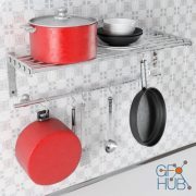 Shelf with red pans