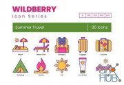 80 Summer Travel Icons – Wildberry Series (EPS)